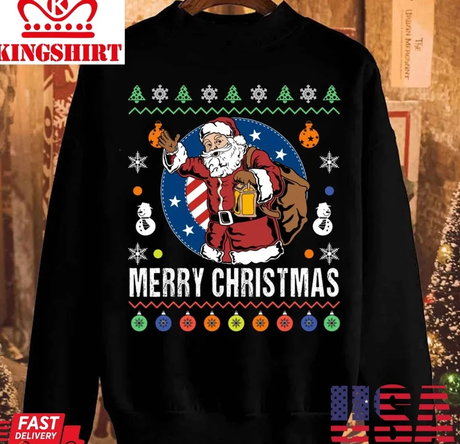 Pretium Santa Claus Patriotic Christmas Ornaments Xmas Us Flag Unisex Sweatshirt Plus Size