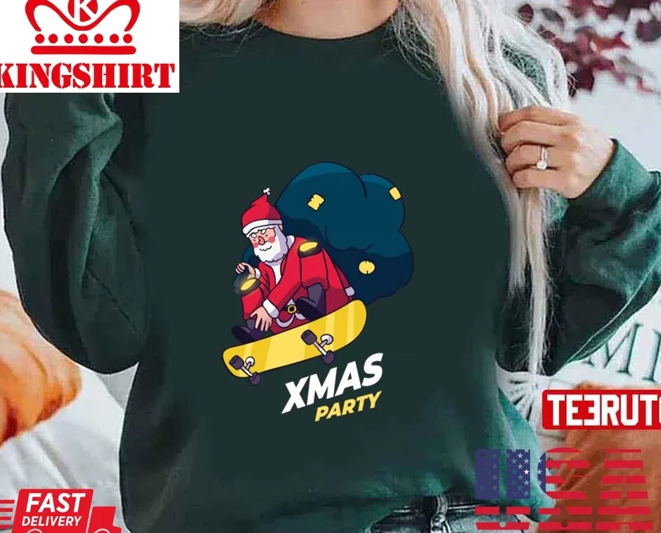 Romantic Style Santa Claus Skateboars Merry Christmas Party 1 Unisex Sweatshirt Unisex Tshirt