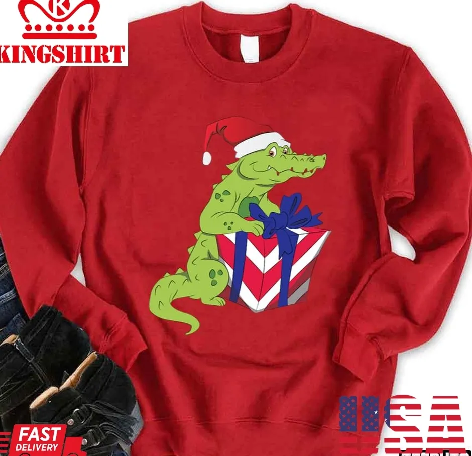 Love Shirt Santa Crocodile With Box Unisex Sweatshirt Size up S to 4XL