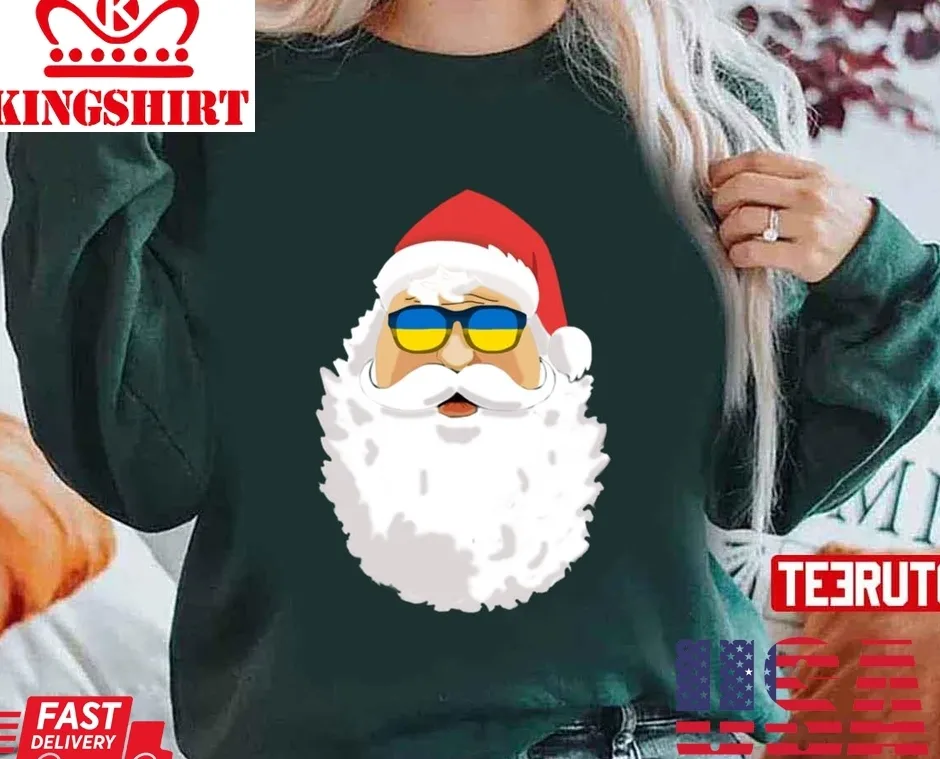 Funny Santa Patriotic Ukraine Sunglasses Christmas Unisex Sweatshirt Plus Size