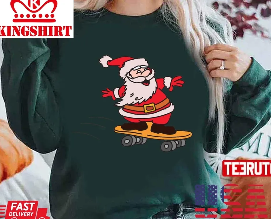 Oh Santa Skateboarding Christmas Unisex Sweatshirt Size up S to 4XL