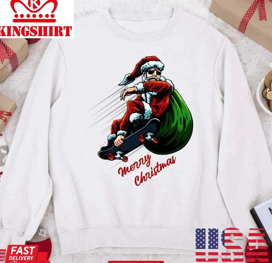 Top Santa Skater Christmas Unisex Sweatshirt Plus Size