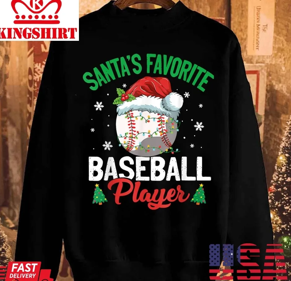Funny Santa's Favorite Baseball Player Christmas Pajama Unisex Sweatshirt Plus Size
