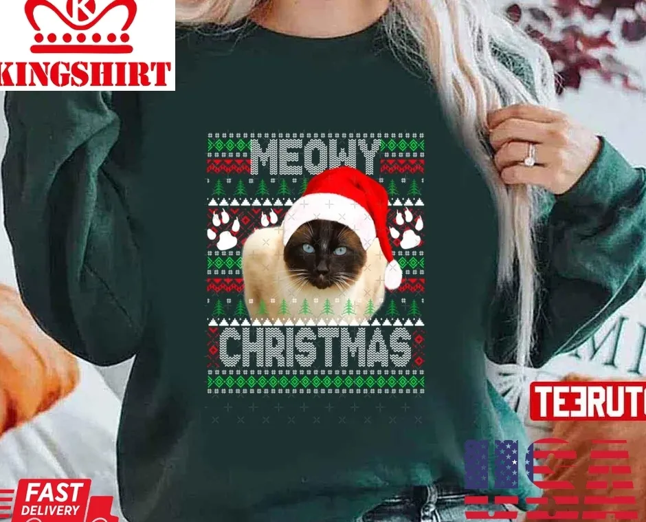 Top Siamese Cat Meowy Christmas Unisex Sweatshirt Plus Size