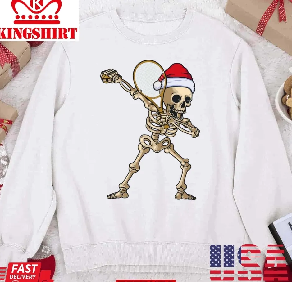 Top Tennis Christmas Skeleton With Santa Unisex Sweatshirt Plus Size