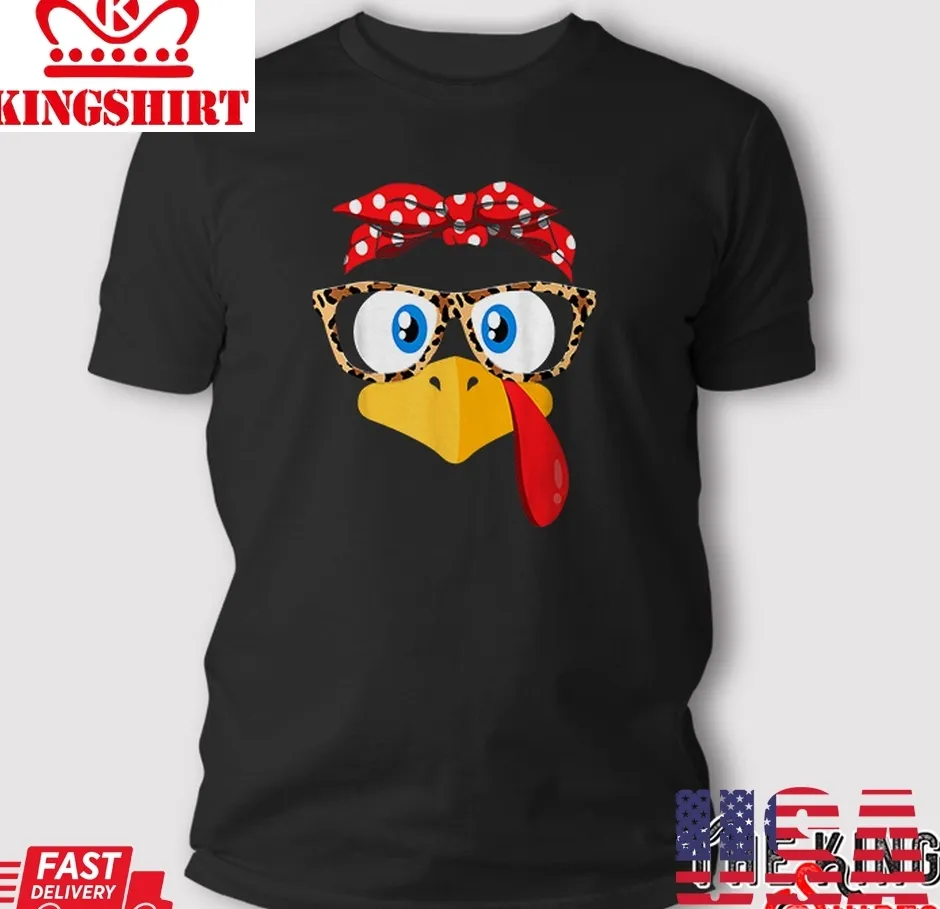 Pretium Thanksgiving Turkey Face Leopard Print Glasses Women Girls T Shirt Plus Size