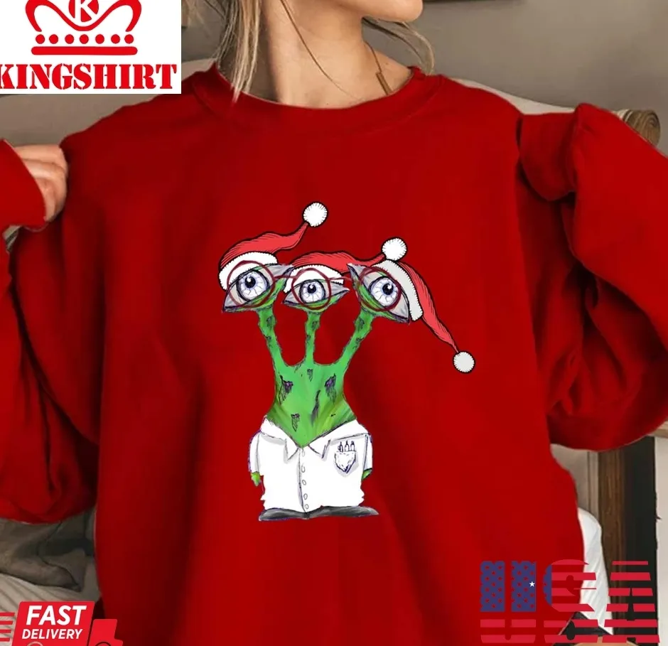 Vintage Three Eyed Green Alien Scientists Christmas 2023 Unisex Sweatshirt Size up S to 4XL