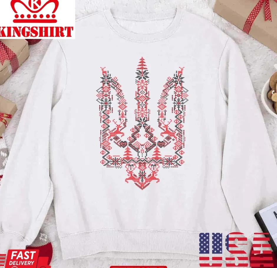 Top Ukraine Christmas Trident Ukrainian Xmas Tryzub Unisex Sweatshirt Plus Size