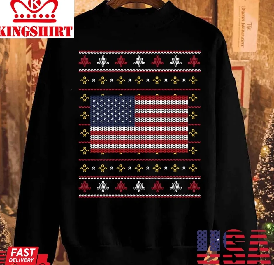 Vintage Usa Flag Christmas Patriotic Unisex Sweatshirt Size up S to 4XL