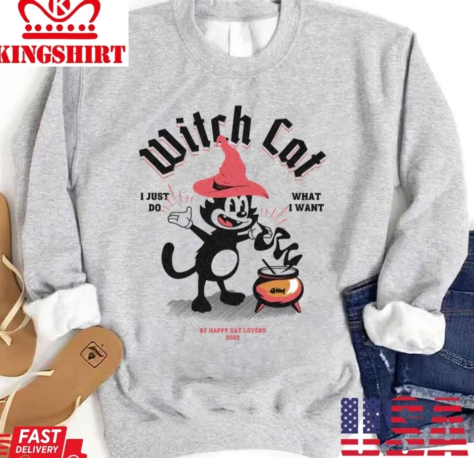Hot Witch Cat Comic Animal Wizard Unisex Sweatshirt TShirt
