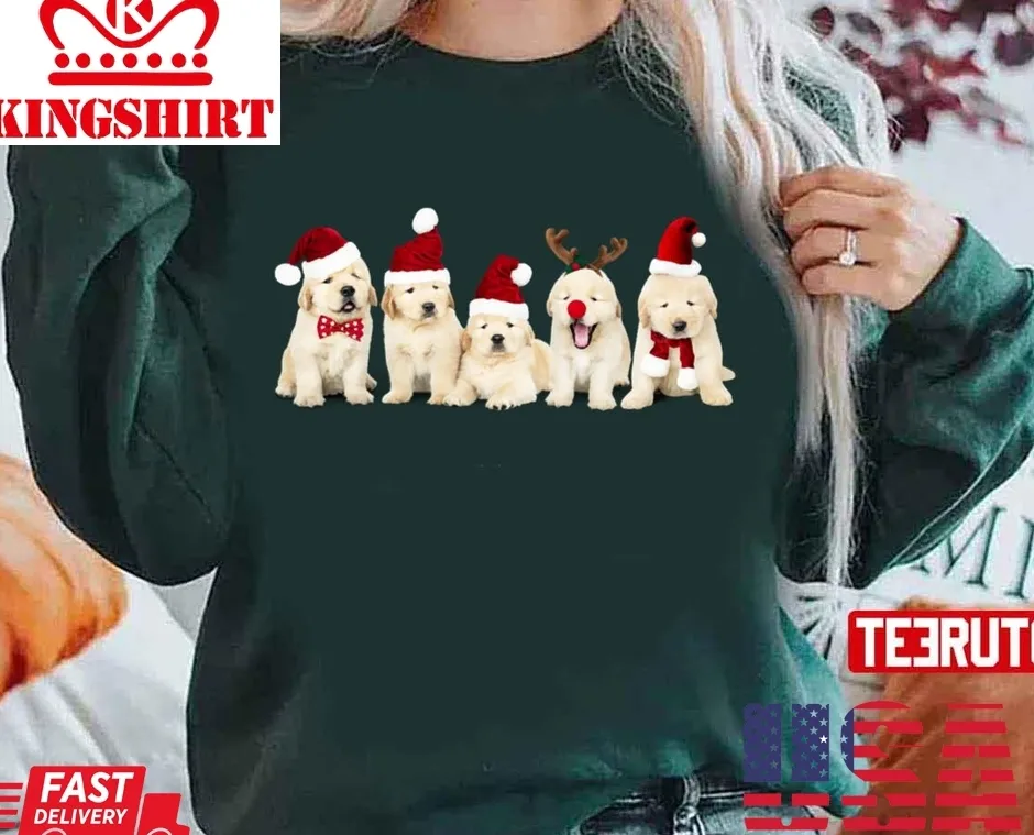 Funny Xmas Golden Retriever Puppies Unisex Sweatshirt Plus Size