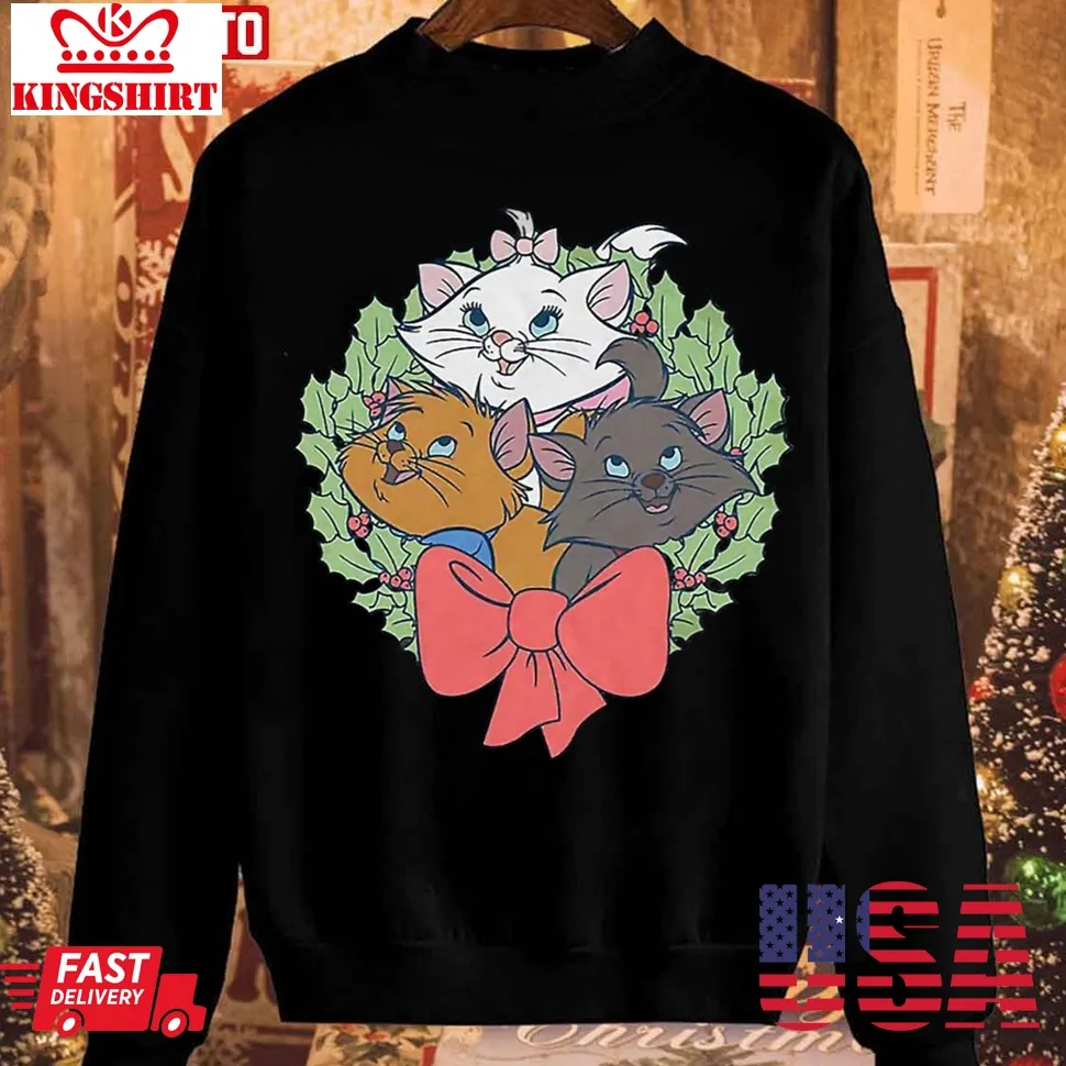 Aristokitten Wreath Christmas Vintage Disney Unisex Sweatshirt Plus Size