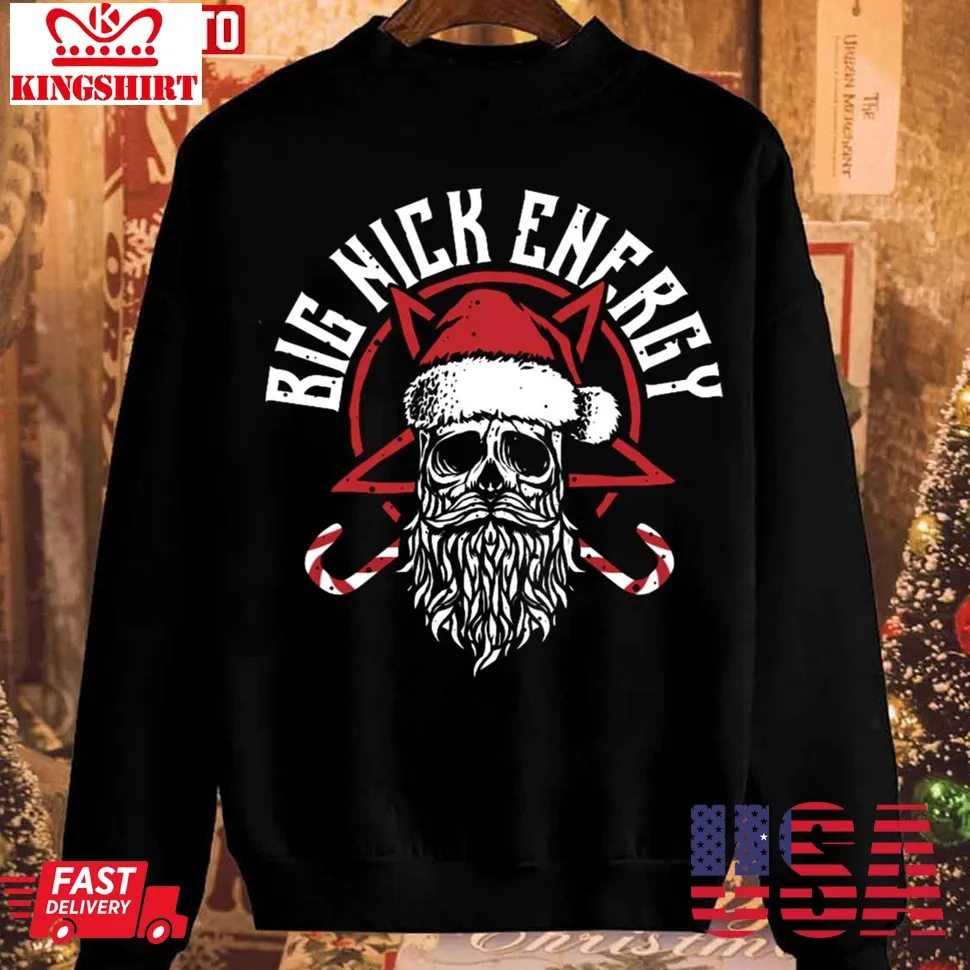 Big Nick Energy Funny Santaa Claus Skull Beard Unisex Sweatshirt Plus Size