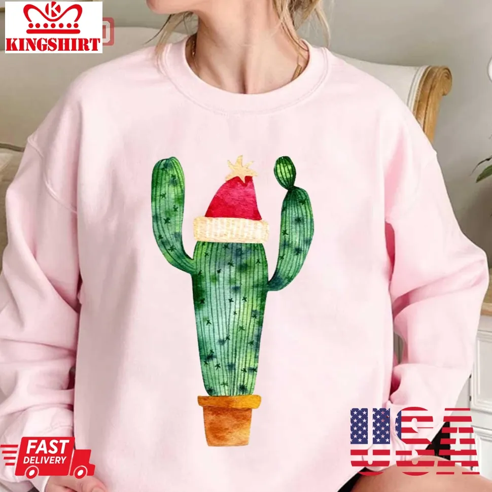 Cactus Succulent With Hat Christmas Holiday Cute Funny Unisex Sweatshirt Size up S to 4XL