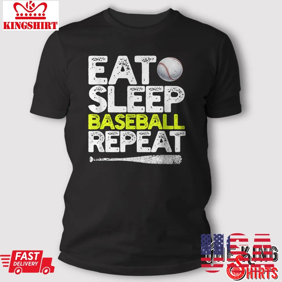 Vintage Eat Sleep Baseball Repeat T Shirt Funny Gift Size up S to 4XL