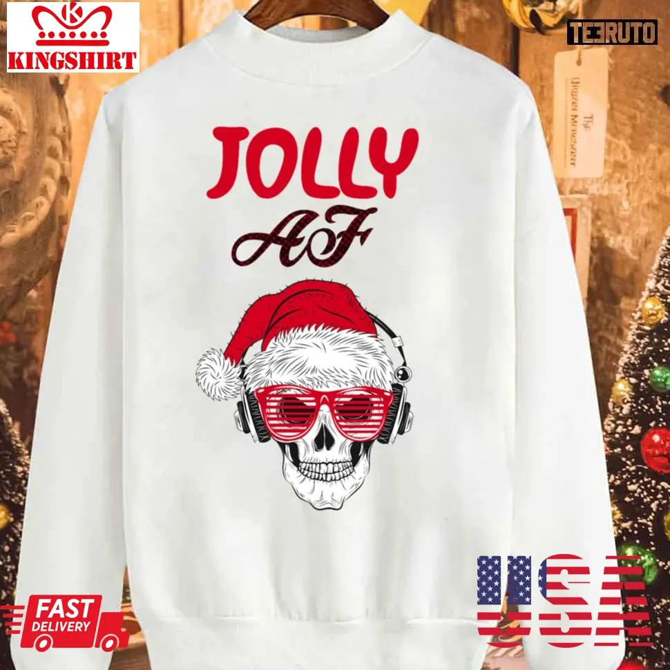Funny Christmas Jolly Af Retro Skull Christmas Retro Jolly Af Sweatshirt Unisex Tshirt