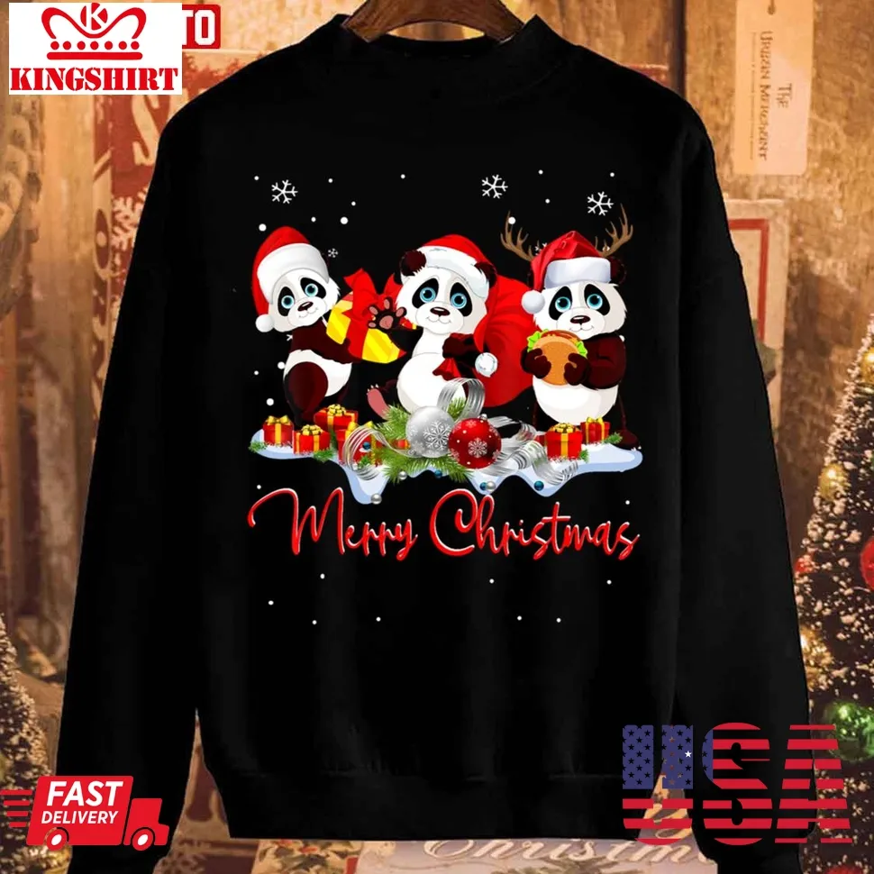 Funny Christmas Panda Bear Reindeers Christmas Unisex Sweatshirt Unisex Tshirt