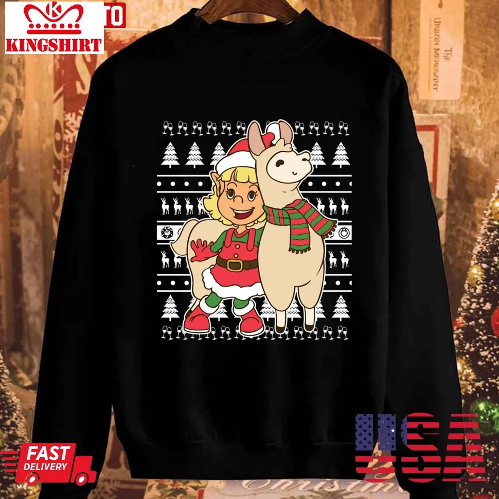 Funny Elf Llama Christmas Hoodie Unisex Sweatshirt Plus Size