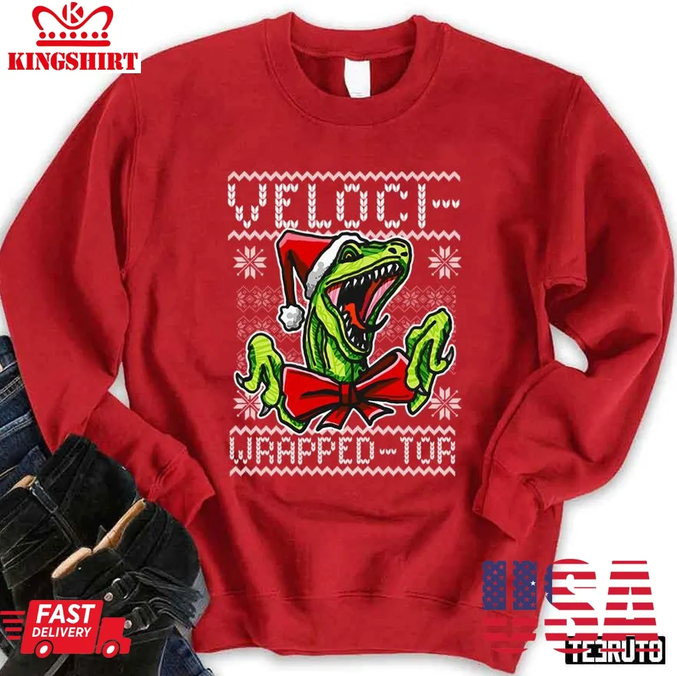 Funny Velociraptor Dinosaur Themed Christmas 2023 Sweatshirt Plus Size