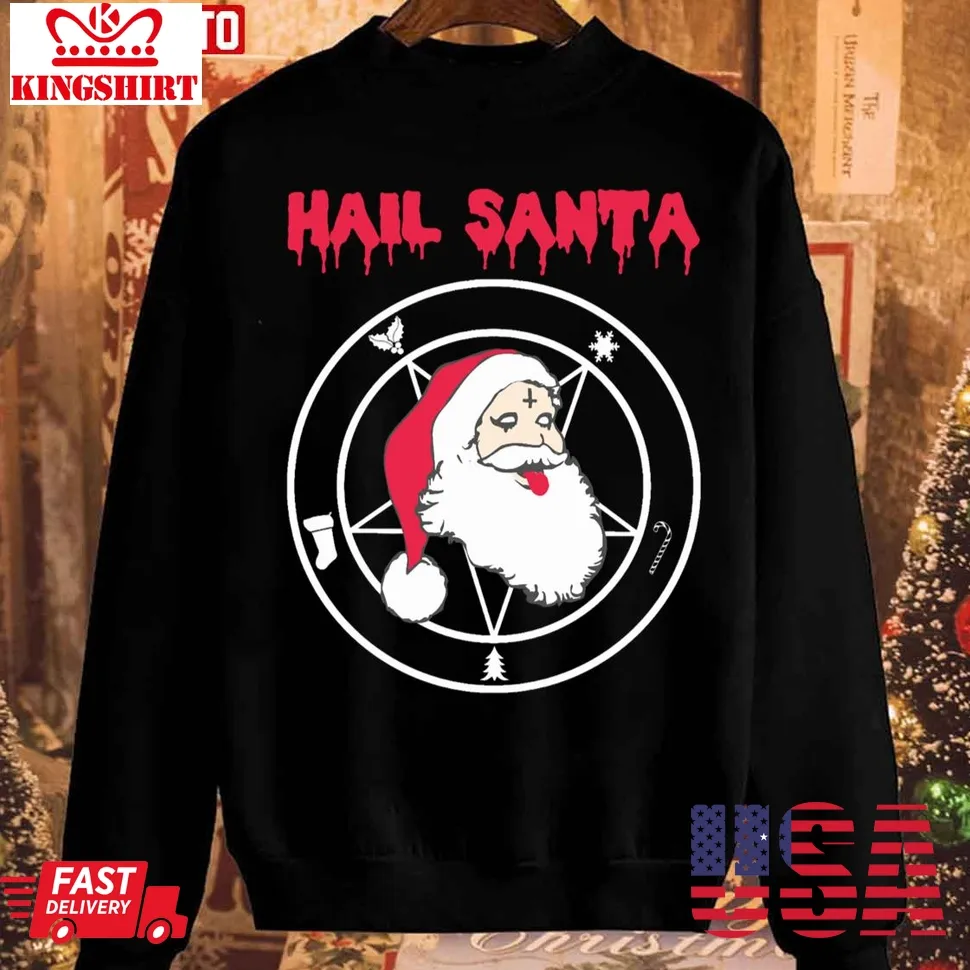 Hail Santa Funny Heavy Metal Father Christmas Design Sweatshirt Plus Size