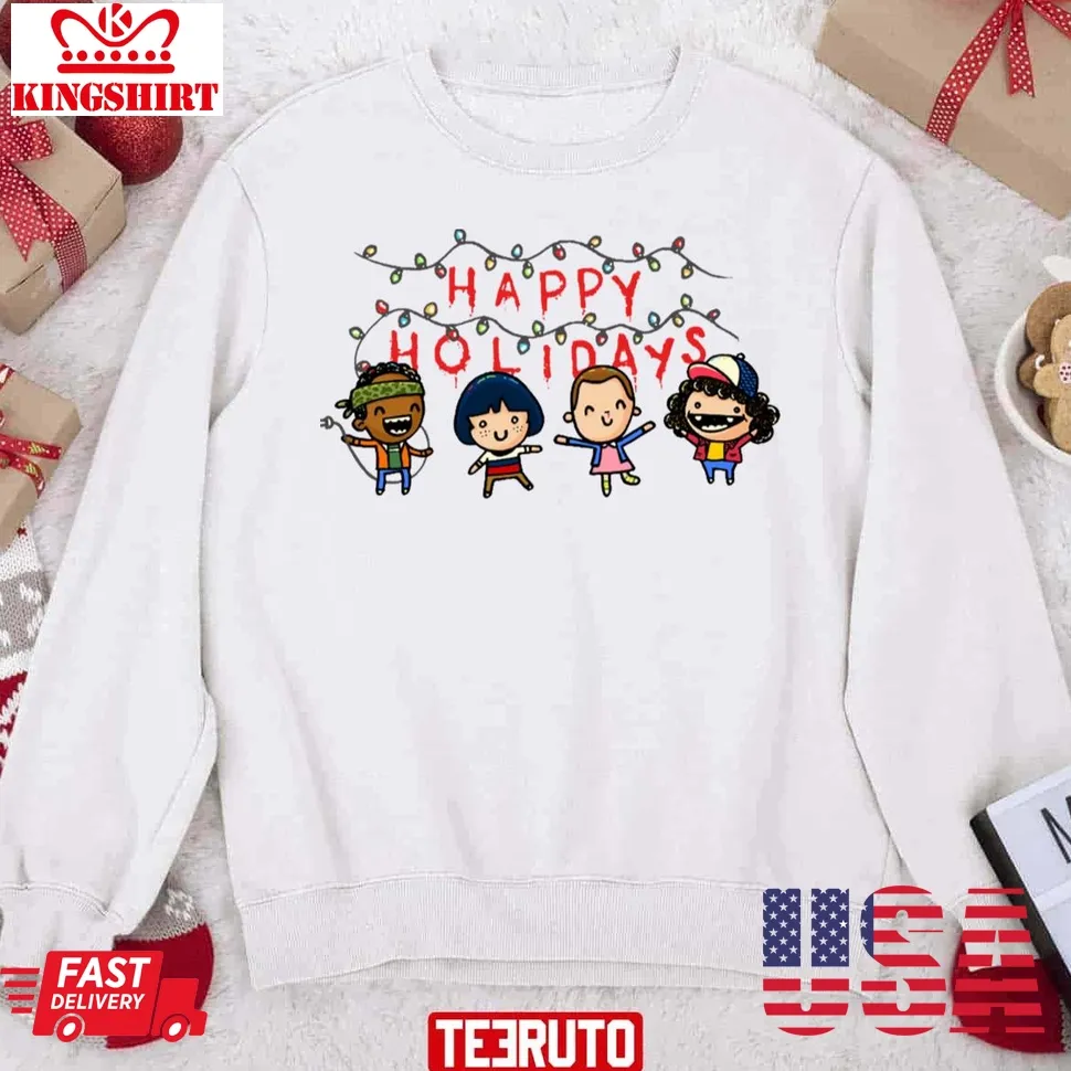 Happy Holidays Funny Squad Stranger Things Unisex Sweatshirt Size up S to 4XL