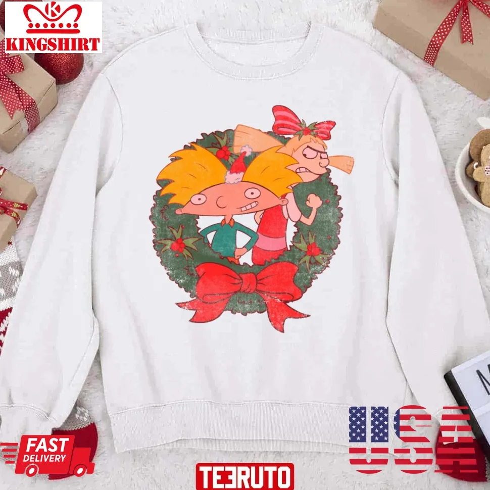 Hey Arnold Christmas Helga And Arnold Christmas Wreath Sweatshirt Plus Size