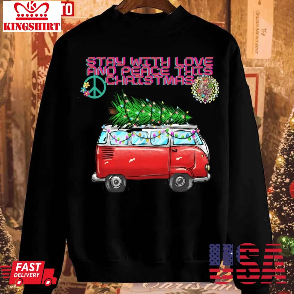 Hippie Christmas Retro Truck And Christmas Tree Unisex Sweatshirt Unisex Tshirt
