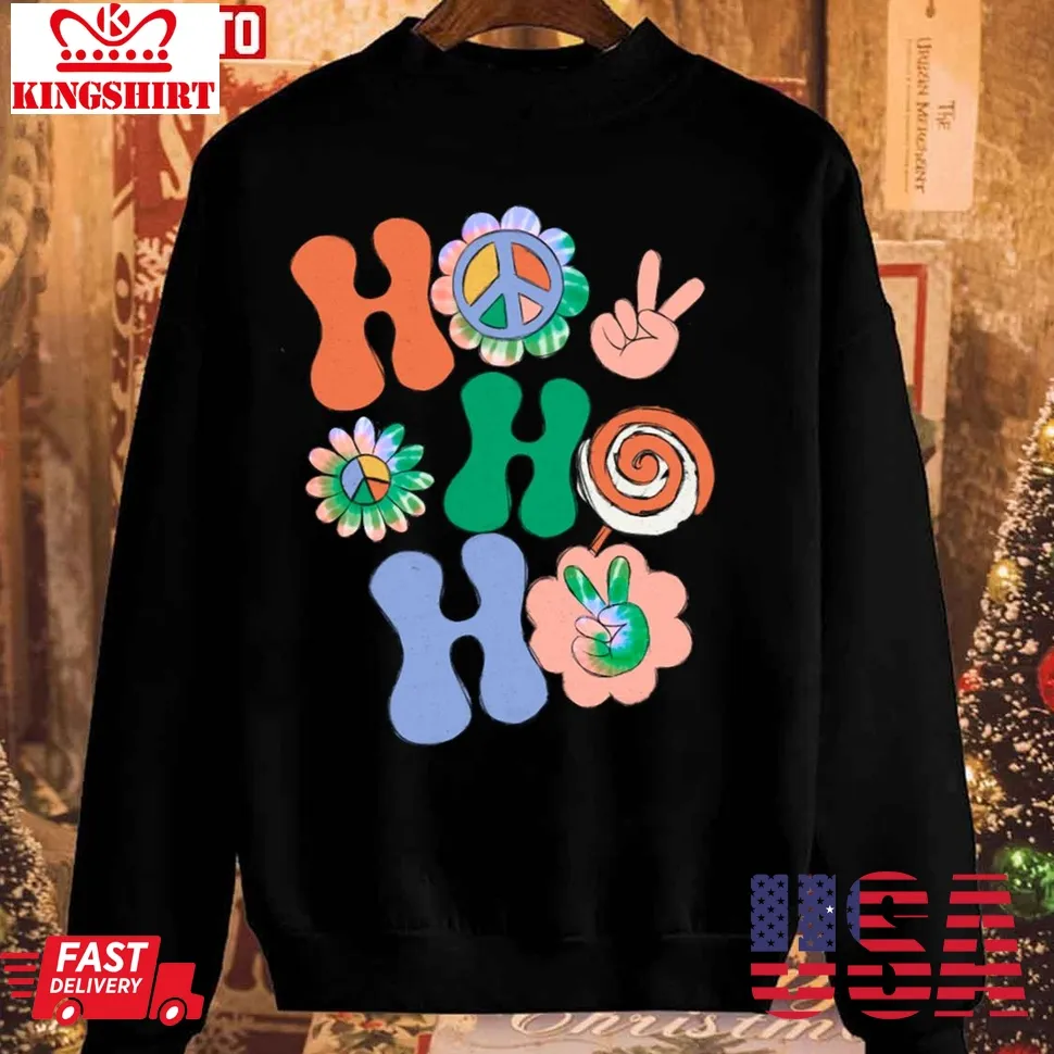 Hippie Ho Ho Ho Christmas Peace Unisex Sweatshirt TShirt
