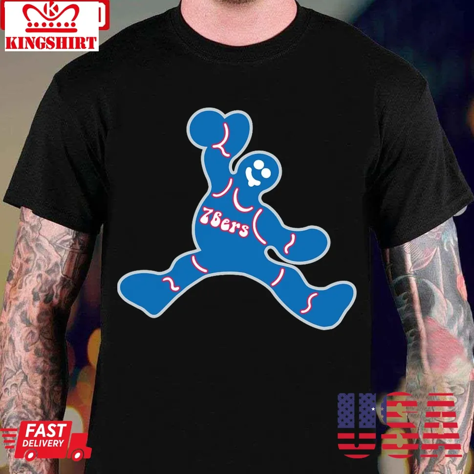 Jumping Philadelphia 76Ers Gingerbread Man Unisex T Shirt Size up S to 4XL