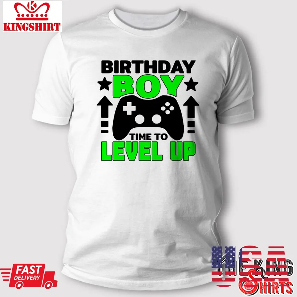 Level Up Birthday Boy Video Game T Shirt Kids Party Gift Plus Size