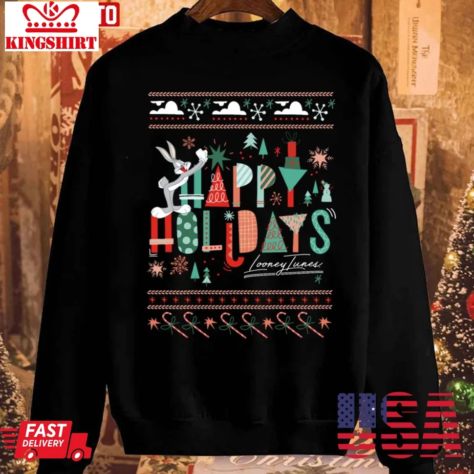 Looney Toons Bunny Rabbit Happy Holidays Christmas Sweatshirt Size up S to 4XL