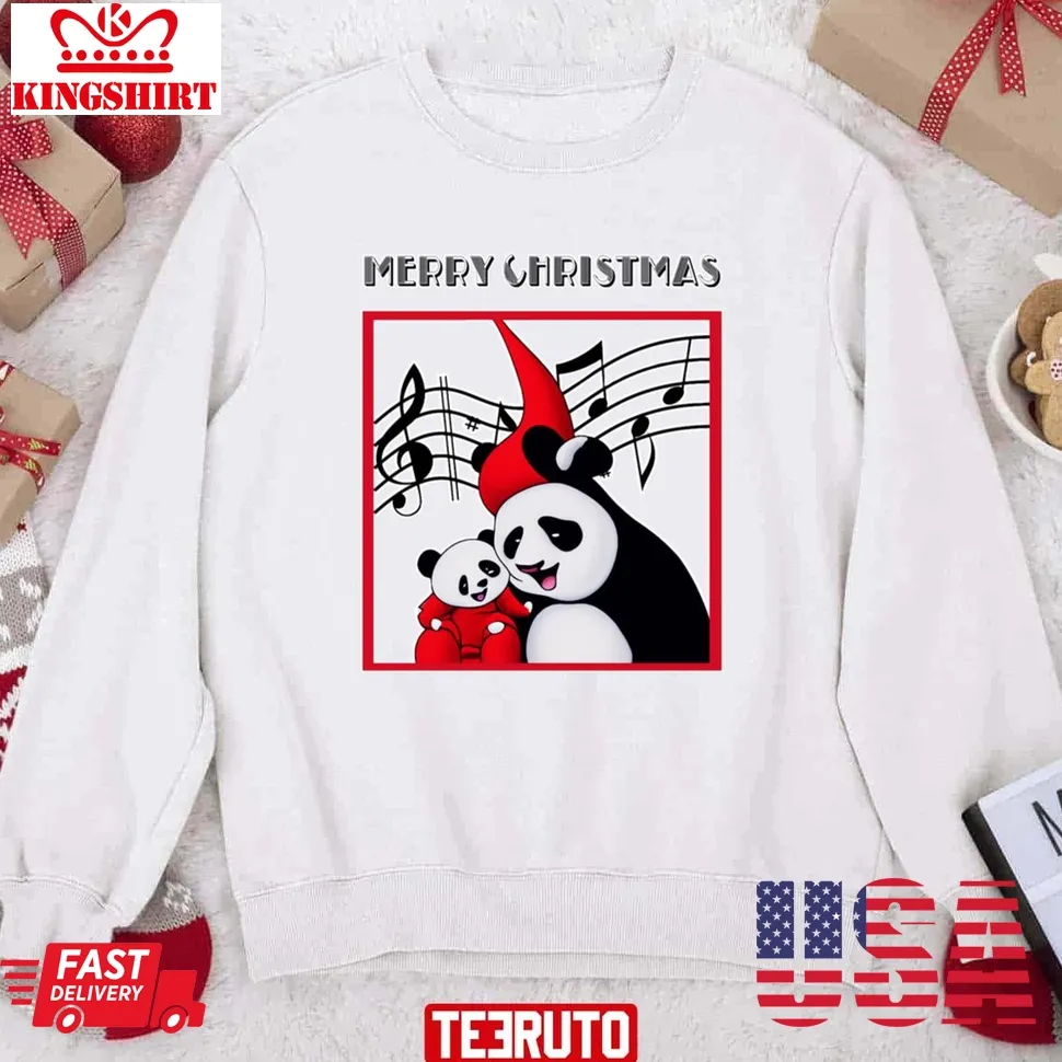 Mama Panda And Her Baby Merry Christmas Unisex Sweatshirt Unisex Tshirt