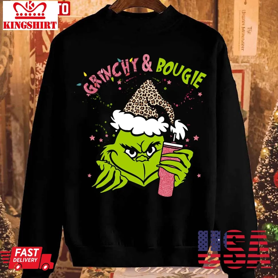 Mean Green Guy Christmas Stanley Tumbler Grinchy &038; Bougie Unisex Sweatshirt Plus Size