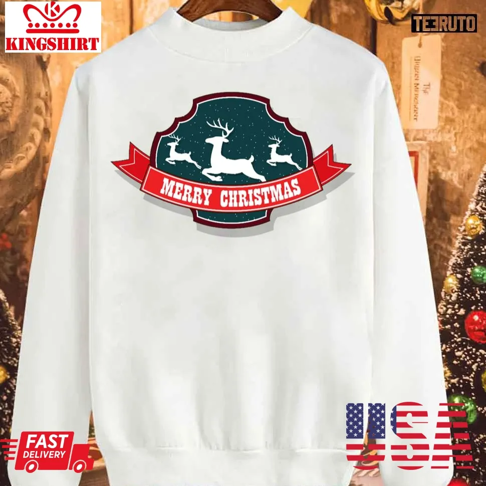 Merry Christmas Deer Logo Sweatshirt Size up S to 4XL