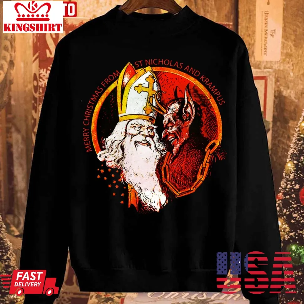 Merry Christmas From St Nicholas And Krampus Unisex Sweatshirt Unisex Tshirt