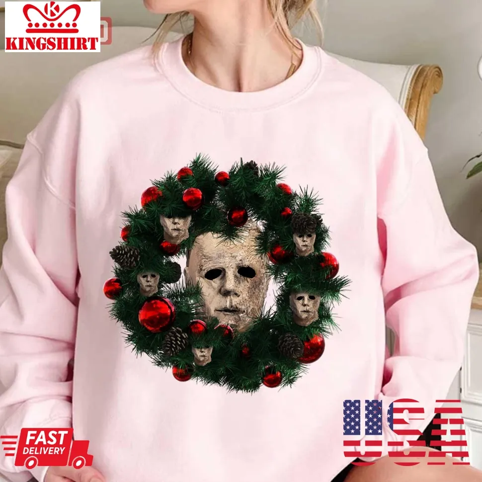 Michael Myers Halloween Multiface Christmas Wreath Unisex Sweatshirt Plus Size