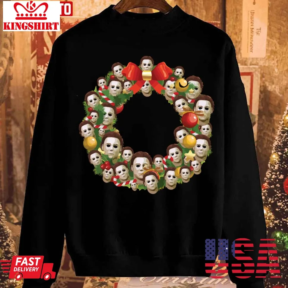 Michael Myers Multiface Wreath Christmas Unisex Sweatshirt Plus Size