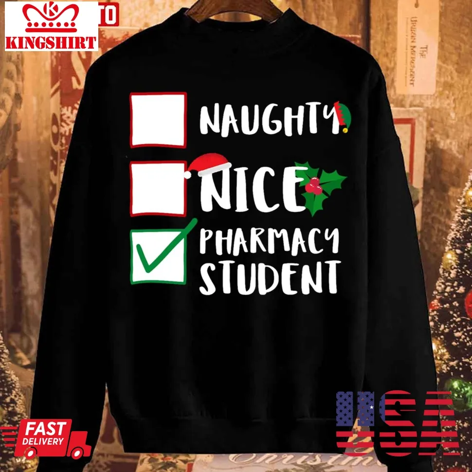 Naughty Nice Pharmacy Student Funny Naughty List Graphic Sweatshirt Plus Size