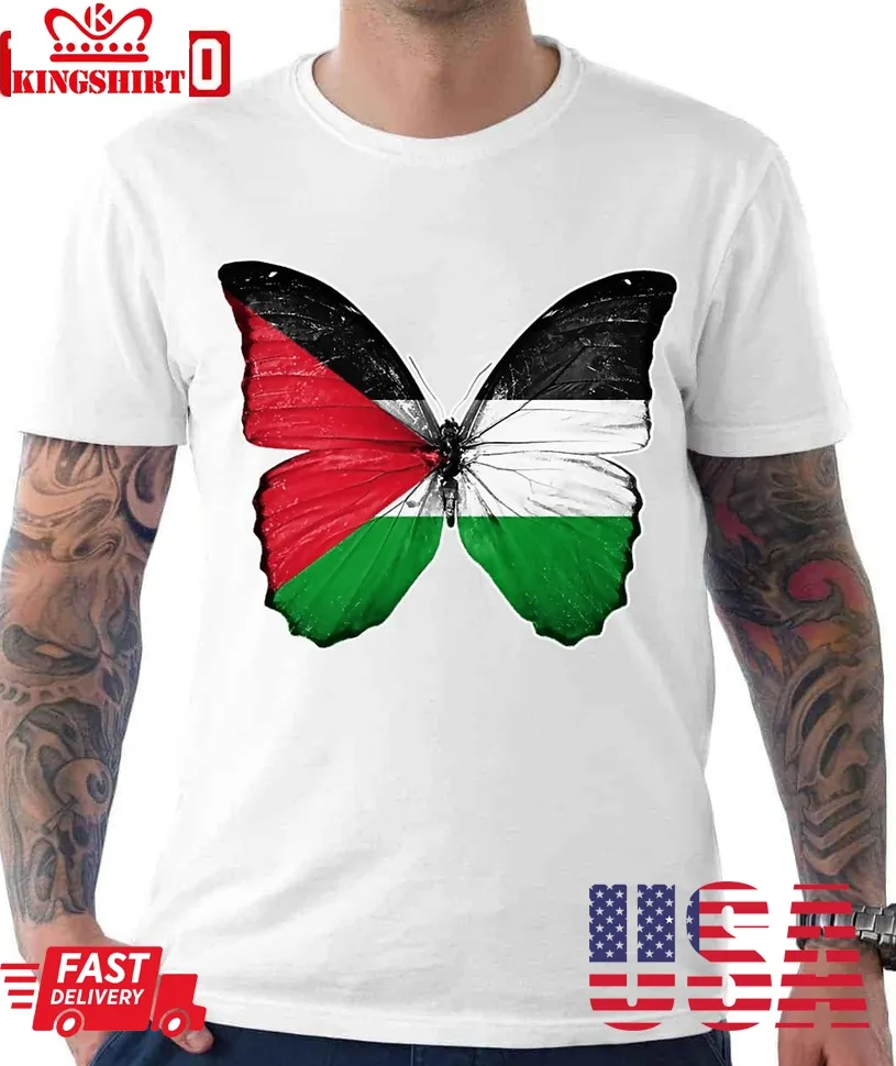 Palestine Flag Butterfly Unisex T Shirt Size up S to 4XL