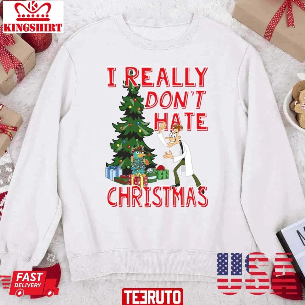 Phineas And Ferb Doof I Really Don't Hate Christmas 2023 Sweatshirt Plus Size