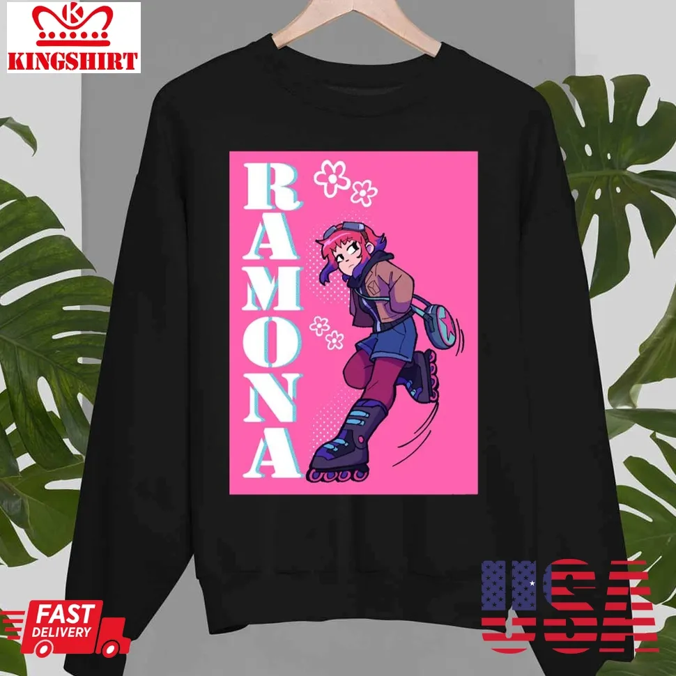 Pink Graphic Scott Pilgrim Takes Off Ramona Unisex Sweatshirt Size up S to 4XL