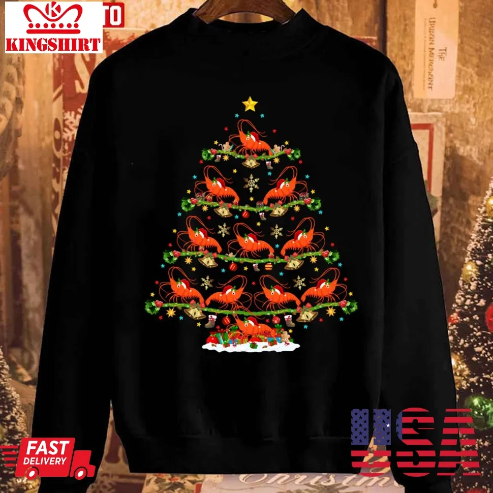 Prawn Lover Xmas Lighting Santa Prawn Christmas Tree 2023 Sweatshirt Size up S to 4XL