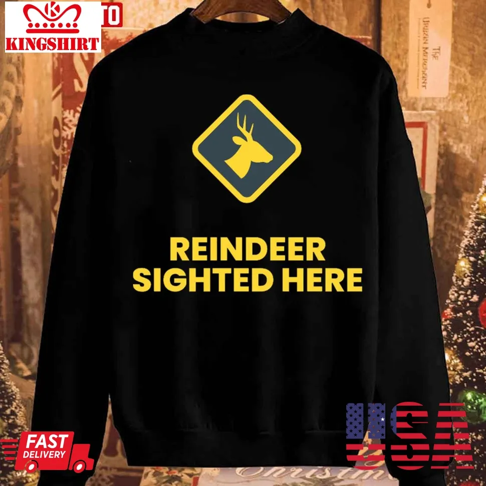 Reindeer Sighted Here Yellow Unisex Sweatshirt Plus Size