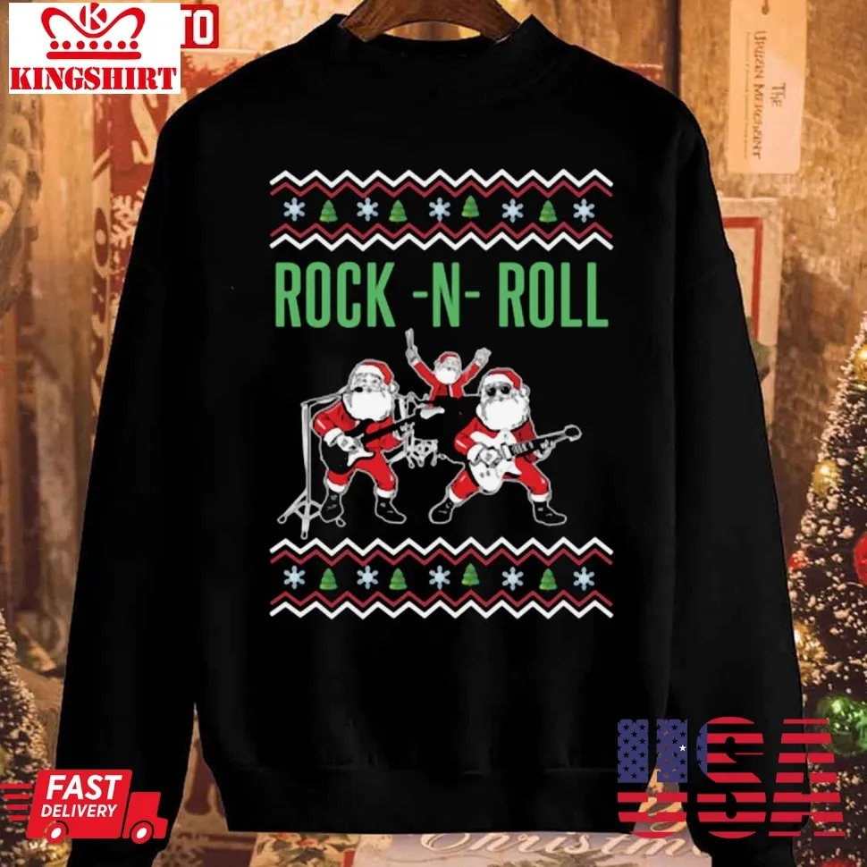 Rock N Roll Christmas Shirt Santa Rocks Music Band 2023 Sweatshirt Size up S to 4XL