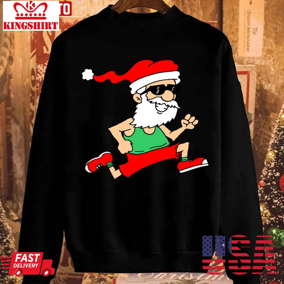 Running Santa Christmas In July Race Sweatshirt Size up S to 4XL