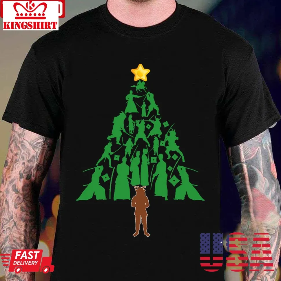 Samurai Warrior Christmas Tree Unisex T Shirt Size up S to 4XL