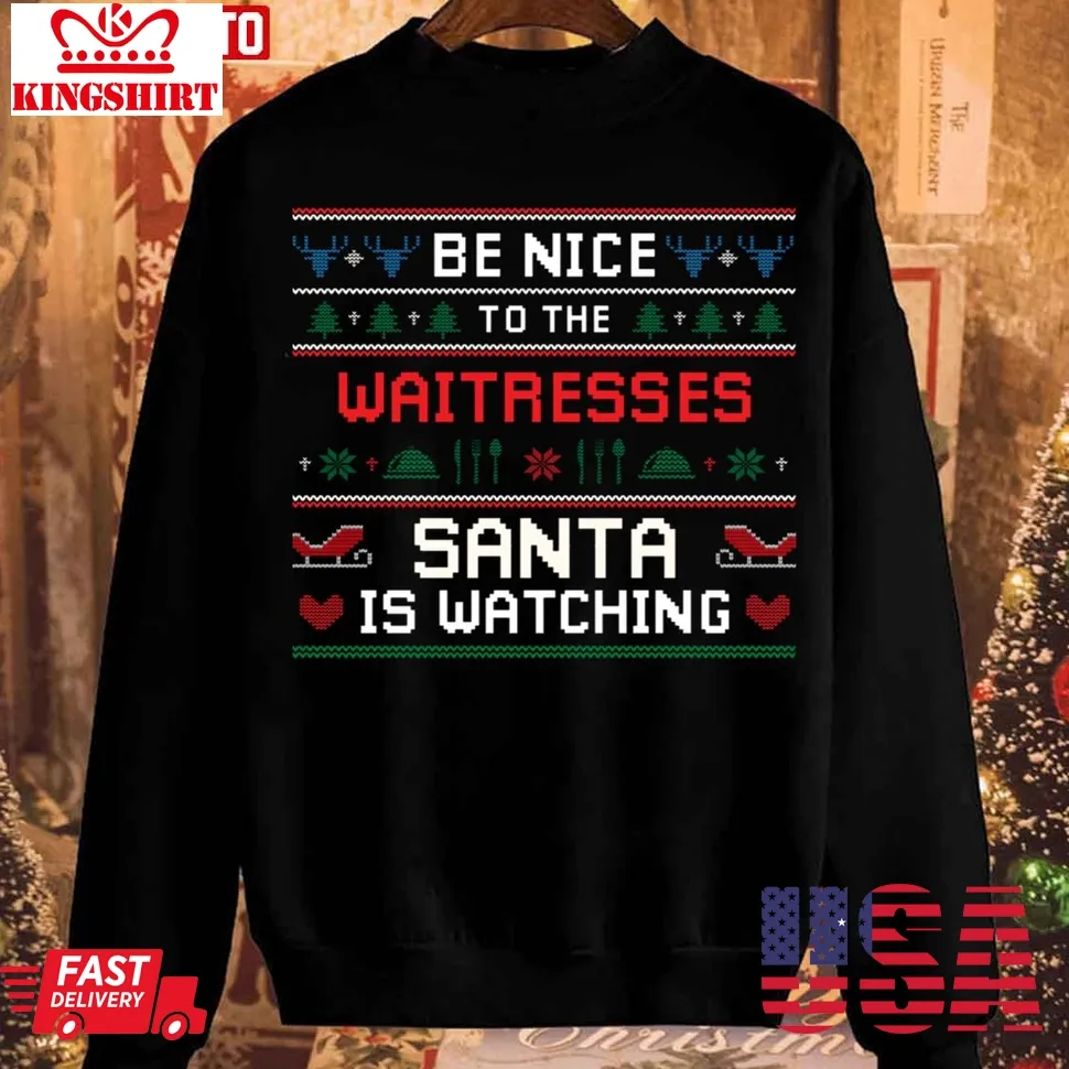 Santa Christmas For Waitresses Vintage Sweatshirt Unisex Tshirt