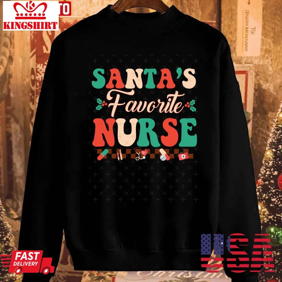 Santa's Favorite Nurse Christmas Nurse Life Sweatshirt Size up S to 4XL