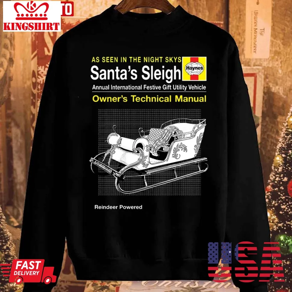 Santas Sleigh Christmas Haynes Manual Unisex Sweatshirt Size up S to 4XL