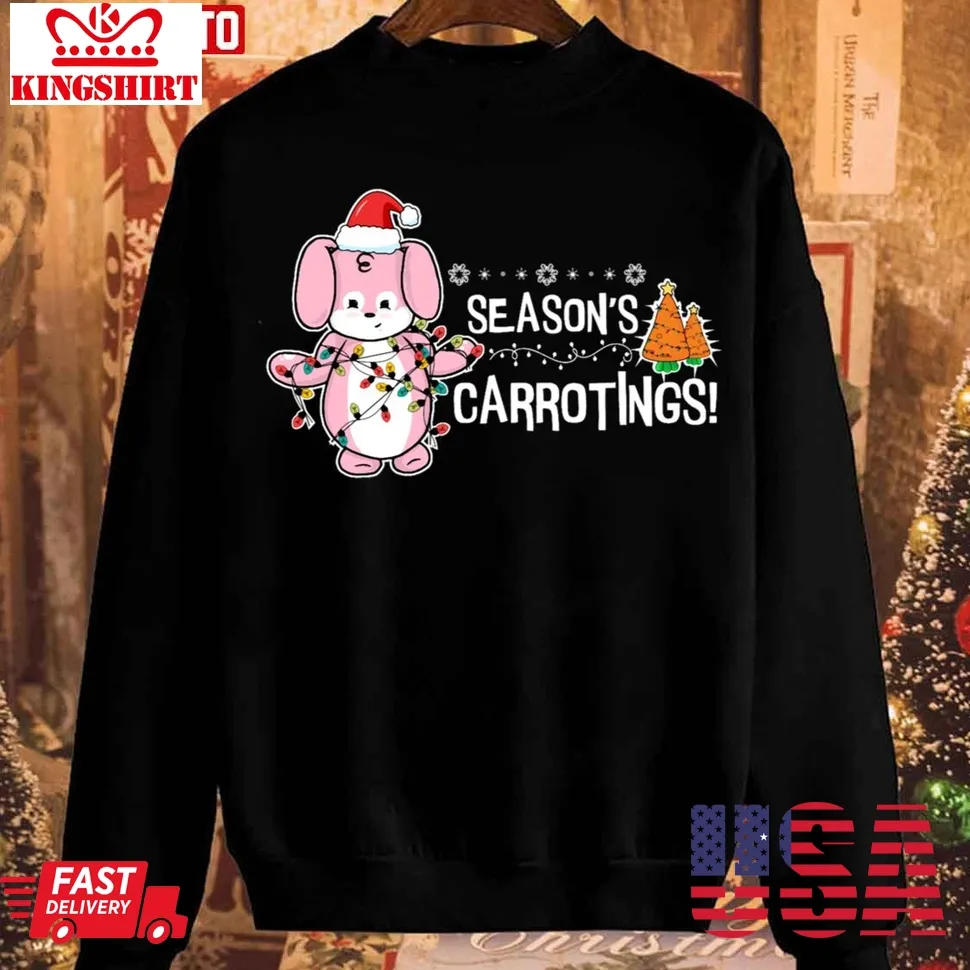 Season's Carrotings Punny Bunny Christmas Pink X Black Sweatshirt Plus Size